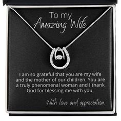 Some call it ‘fate’... some call it ‘destiny’...others ‘pure luck.’ This pendant necklace signifies how lucky you are to have your wife in your life. This necklace is a wonderful gift for your wife on Mother's Day, Valentine's Day, Christmas, her Birthday, or any occasion worth celebrating. This necklace is sure to make her feel loved, appreciated, and recognized! Hand-crafted details make this necklace a standout. This versatile necklace is dipped in white gold and set with shimmering crystals. Wedding Jewelry Gift For Father's Day, Elegant Father's Day Gift Necklace, Elegant Necklaces With Gift Box For Father's Day, Elegant Necklace For Father's Day Gift, Spiritual Pendant Necklace For Anniversary Gift, Mother's Day Wedding Gift Jewelry With Gift Box, Spiritual Necklace Gift For Father's Day, Meaningful Hallmarked Necklace For Anniversary Gift, Meaningful Necklace For Anniversary Gift