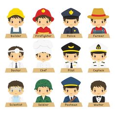 the different types of people in their uniforms and name tags for each individual person's body