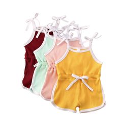 These super cute rompers are perfect for trendy casual wear. Sizes: 12M, 18M, 3T, 4T Cute Solid Color Bodysuit For Playwear, Cute Solid Color Playwear Bodysuit, Cute Bodysuit For Summer, Playful Yellow Cotton Jumpsuits And Rompers, Cute Solid Color Bodysuit For Summer, Cute Solid Color Summer Bodysuit, Cute Spring Bodysuit For Playwear, Playful Cotton Jumpsuits And Rompers For Playtime, Summer Solid Color Bodysuit For Playtime