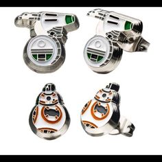 star wars cufflinks are shown in three different colors and designs, including the bb - 9 droid