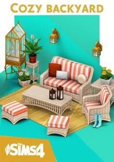 an image of a living room with furniture and plants on the floor in front of it