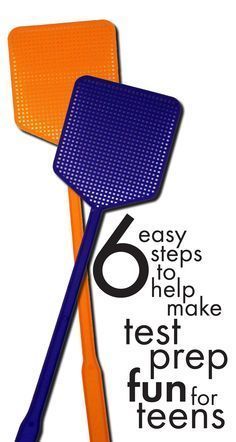 an orange and blue spatula with the words 6 easy steps to help make test prep fun for teens