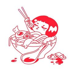 a drawing of a child in a bathtub with chopsticks