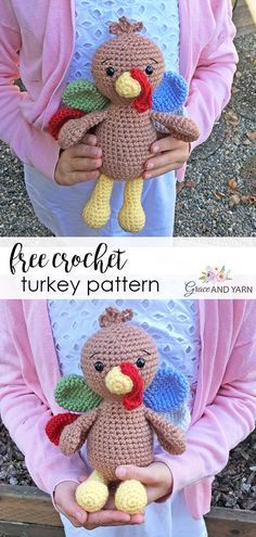 Free Crochet Turkey Pattern - Grace and Yarn Crochet Turkey Amigurumi, Crochet Patterns For Beginners Christmas, Free Crochet Patterns Amigurumi Fall, Peacock Amigurumi Free Pattern, Free Turkey Crochet Pattern, Christmas Arigumi Patterns Free, Free Crochet Patterns Fall, Crochet Dogs Free Patterns, Turkey Crochet Pattern Free