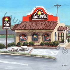 a painting of a taco bell restaurant