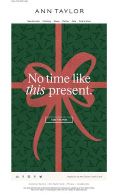 an advertisement for a christmas present with a red ribbon on it and the words no time like this present