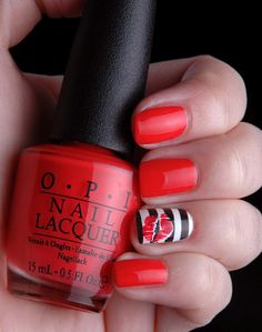 cute Kiss Nails, July Nails, Nails Polish, Red Nail, Accent Nails