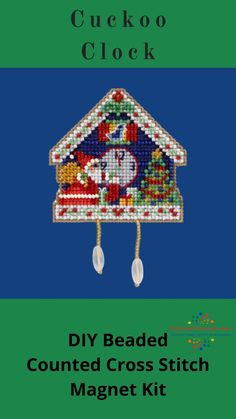 Cuckoo Clock Mill Hill Counted Cross Stitch Glass Bead Magnet Ornament Kit  Makes 1 Magnet  Size - 2.75" x 4.75"  Kit contents:  - Mill Hill Glass Beads  - Mill Hill 14ct perforated or painted perforated paper  - Mill Hill Glass or Crystal Treasure  - Floss  - Needles  - Magnet  - Chart Bead Cross Stitch, Bead Cross