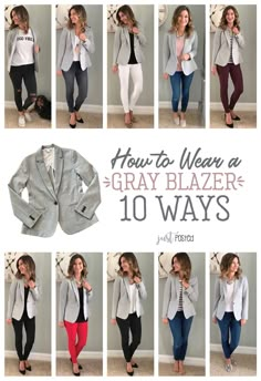 Business Casual With Blazer For Women, How To Dress Up Casual Clothes, Dress Down A Blazer Women, How To Wear Jackets Women, Jeans And Blazers Women Work Outfits, Gray Blazer Casual Outfit, Wear To Work 2023, Gray Blazer Jeans Outfit Women, Womens Casual Blazer Outfit