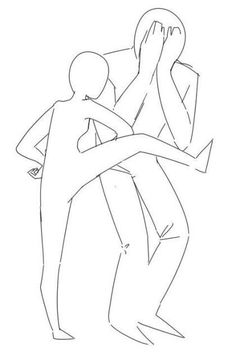 a drawing of two people standing next to each other, one holding the other's head