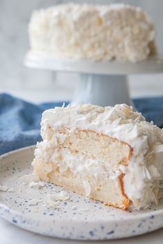 a slice of coconut cake on a plate