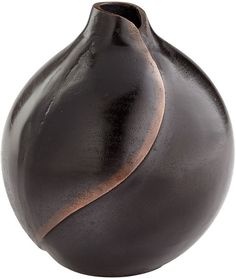 a black and brown vase is shown against a white background