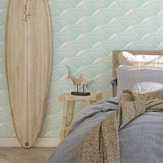 Ocean Waves Peel & Stick Wallpaper - Boho Surfer, gender_boy, gender_neutral Nursery With Wallpaper, Boho Beach Nursery, Waves Nursery, Rv Wallpaper, Wallpaper Stylish, Baby Room Closet, Nursery Accent Wall, Dreamy Nursery, Ikea Nursery