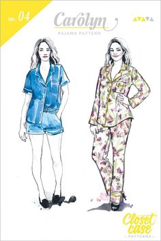 Carolyn Pajamas sewing pattern from Closet Case Patterns  #pajamapattern #pajamas Pajama Pants Pattern, Pajamas For Teens, Closet Core Patterns, Shirt Style Tops, Pajama Pattern, Cotton Lawn Fabric, Double Gaze, Lawn Fabric, Matching Pajamas