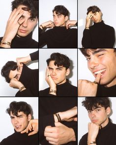 a collage of photos of a young man with different facial expressions and hands on his face