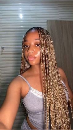 Here’s 60 cute fall mixed color braids blends that look gorgeous on black women featuring braid color numbers that are used in every look. Box Braids With Blonde In The Back, Black Hair With Blonde Braids, Different Color Box Braids Black Women, Brown Individual Braids, Long Blond Braids Black Women, Different Color Goddess Braids, Blond Blended Braids, African American Braid Hairstyles, Brown Braids With Peekaboo