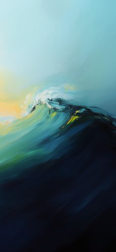 an abstract painting of waves in the ocean