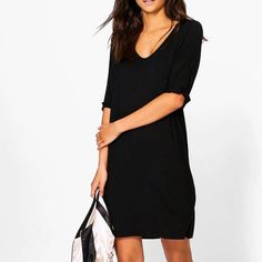 Brand New With Tags Size 8 - Tall (Uk 12) Oversized Black T-shirt Dress For Spring, Black Short Sleeve T-shirt Dress For Day Out, Black T-shirt Dress For Day Out In Spring, Chic Black T-shirt Dress For Summer, Boohoo Maternity, Tan Mini Dress, Oversized T Shirt Dress, Bodycon Cocktail Dress, Flare Sleeve Dress