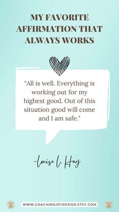 Affirmation "All is well." by Louise Hay I Am Safe Quotes, I Am Safe, What If It All Works Out, Things Are Always Working Out For Me Affirmations, I Am Safe Affirmations, Everything Will Work Out Affirmations, Louise L Hay Affirmations, Louise Hay Quotes Positive Affirmations, Louis Hay Affirmations