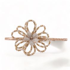 Our gorgeous designer pearl headband has stylized flowers hand threaded with clear-cut crystal beads and blush pearl beads. It has an embroidered flower centerpiece with a large glistening blush pearl bead in the center. The crafted pearl flower is attached to a blush satin ribbon headband. A fabulous style for the bridal party, flower girls, and all special occasions. Tiffany Pearls, Flower Girl Outfits, Flower Centerpiece, Hair Clips For Women, Fabulous Style, Ribbon Headbands, Crystal Headband, Flower Girl Gifts