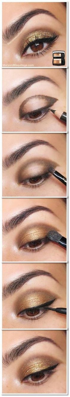 Para que tus ojos brillen en este fin de año. Gold Smoky Eye, Smoky Eye Tutorial, Make Up Mata, Obličejové Masky, Mac Lipsticks, Makeup Tip, Cut Crease Makeup, Smink Inspiration