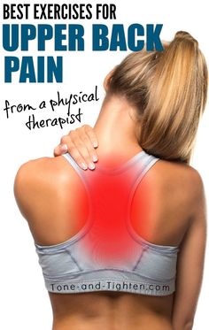 the back of a woman with her hand on her hip and text that reads best exercises for upper back pain from a physical therapy