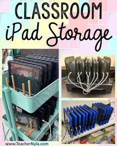 classroom ipad storage with text overlay