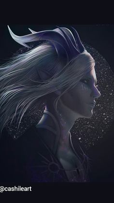 a woman with long hair and stars in the background