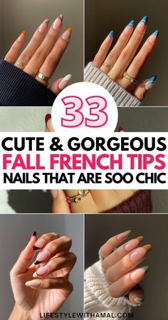 Fall French Nail Designs 2024, Fall Manicure Ideas French Tip, September Nail Ideas French Tip, Colored French Tip Nails For Fall, Fall Tip Nail Designs, French Fall Tip Nails, Coffin French Tip Nails Fall Colors, Simple Nail Designs For Fall French Tips, September French Nails