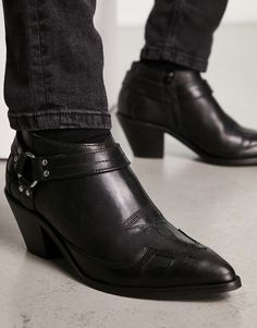 Shoes, Boots & Sneakers by ASOS DESIGN Time for a reboot Zip-side closure Pointed toe Silver-tone metal hardware Low block heel Western Boots With Buckle Closure And Pointed Toe, Prince Boots, Superhero Boots, Leather Trend, Pointed Boots, Mens Dress Boots, Fashion Edgy, Hot Boots, Mens Fashion Edgy