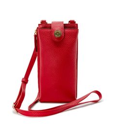 Swatzell + Heilig's Paris Phone Pouch in color Red Poppy, picture showing the front of the item Red Rectangular Case Bag For Everyday Use, Red Travel Shoulder Bag With Card Slots, Versatile Red Rectangular Phone Bag, Red Shoulder Bag With Card Slots For Travel, Red Phone Bag With Removable Pouch, Red Phone Bag For Daily Use, Classic Phone Bag For On-the-go With Cell Phone Pocket, Elegant Red Phone Bag For Travel, Classic On-the-go Phone Bag With Cell Phone Pocket