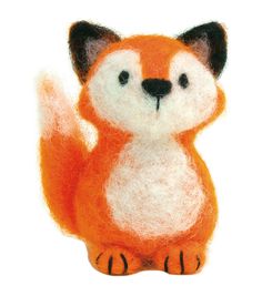 a felt fox with hearts in the background