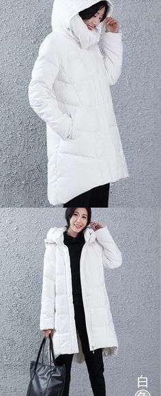 A-line Women Winter Duck Down Jackets Hooded Short Front Women Long Down Coat Plus Size  down coat #women clothing #downcoatwomen#loosedowncoat#blackcoat#plussizecoat Long Down Coat, Duck Down Jacket, Long Puffer Coat, Duck Down, Down Coat, Winter Coats Women, Puffer Coat, Winter Coat, Down Jacket