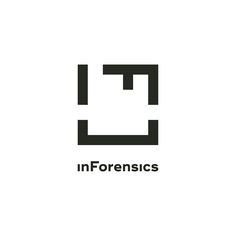 the logo for inforensics is black and white, with an image of a square