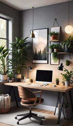 Office Plants Ideas Interior Design, Cairo Apartment, Modern Cozy Home, Dads Office, Biophilic Interior, Scandinavian Office, Home Office Furniture Design, Home Office Shelves, Ideas Habitaciones