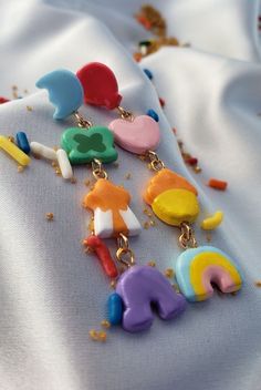 Lucky Charm Earrings, Fun Clay Earrings, Polymer Clay Earrings Diy, Crazy Earrings, Lucky Charms Marshmallows, Weird Jewelry, Clay Hand, Plastic Earrings, Funky Earrings