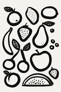 an image of fruits and vegetables drawn by hand