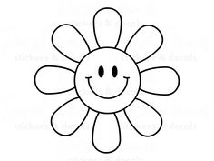 a black and white drawing of a smiling flower