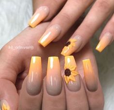 Wide Nails, 3d Nail Art Designs, Nail Art Designs Images, Thanksgiving Nail, Tapered Square Nails, Squoval Nails, Yellow Ombre, Nude Nail Designs