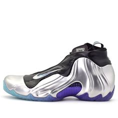 Featuring Foamposite technology, the Nike Air Flightposite was originally released in 1999. It is often considered one of Nike's most comfortable basketball shoes. \nThe Nike Air Flightposite "China Hoop Dreams" presents an unconventional silhouette with an enticing combination of colors. The Foamposite is in silver with a shiny finish, giving a futuristic appearance. Underneath is a semi-translucent sole that transitions from blue to purple to replicate a galaxy look.\n Nike Silver Basketball Shoes For Sports, Nike Silver Basketball Shoes, Silver High-top Basketball Shoes, Hoop Dreams, Foam Posites, Hoka Running Shoes, Basketball Shoes, Puma Sneaker, Nike Air