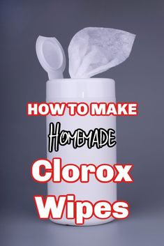 the words how to make homemade clorox wipes in front of an image of a tissue dispenser