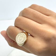 18k Gold Filled Saint Benedict Ring, Saint Benoit Ring, St Benedict Medals Protection Signet Band, Wholesale Jewelry Making SuppliesRing Size: -Thickness: 2mm/Hands Width: 21mm/Hands Thickness: 15mm Stack Rings, St Benedict, Saint Benedict, Stacking Rings, Jewelry Making Supplies, Wholesale Jewelry, Gold Ring, Gold Filled, Gold Rings