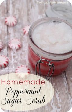 homemade peppermint sugar scrub in a jar