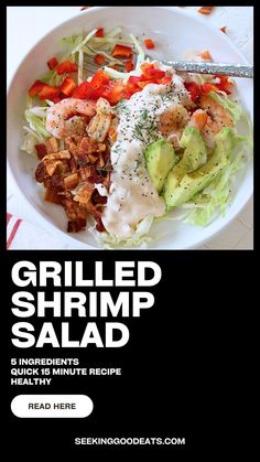 This grilled shrimp louie salad recipe is the perfect healthy recipe - for dinner or lunch. Only 5 ingredients, shrimp Louie salad is super easy, light, and tasty making it a great Summer recipe. A quick and easy grilling recipe for shrimp too! If you don't feel like grilling the shrimp you can buy pre-cooked shrimp to use instead. Super easy grilled seafood! Louie Salad Recipe, Shrimp Louie Salad, Shrimp Louie, Grill Shrimp, Grilled Shrimp Salad, Shrimp Salad Recipe, Recipe For Shrimp, Salad Shrimp, Recipe Shrimp