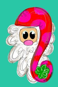 a drawing of a santa clause holding a shamrock