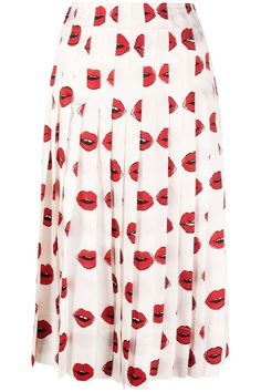 Scopri TUDI SKIRT da donna di KHAITE dalla selezione accurata di Bernardelli Stores e dai un valore esclusivo al tuo outfit per ogni occasione. Knife Pleat, Printed Pleated Skirt, Lips Print, Satin Maxi, Mid Length Skirts, Skirt White, Pleated Midi Skirt, White Skirts