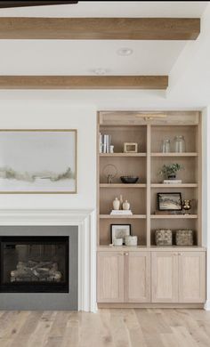 a living room filled with furniture and a fire place in front of a book shelf