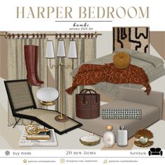 an image of a bedroom with accessories on the bed and in the background there is a lamp