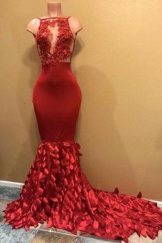 B| Bridelily Gorgeous Sleeveless Appliques Long Mermaid Prom Dresses - Prom Dresses Red Mermaid Prom Dress, Inexpensive Prom Dresses, Red Mermaid, Sell Dresses, Designer Party Dresses, Prom Dresses Long Mermaid, Amazing Dresses, Mermaid Prom Dress, Spaghetti Strap Prom Dress