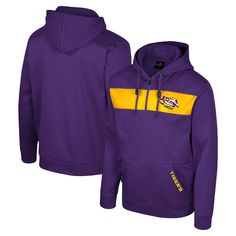 The Men's Colosseum Purple LSU Tigers Quarter-Zip Hoodie is the perfect way to show your support for the LSU Tigers. Made from durable polyester, this midweight hoodie is ideal for moderate temperatures. The front pouch pocket is perfect for storing your essentials, and the screen-printed graphics proudly display your LSU Tigers pride. Whether you're cheering on the Tigers at the stadium or relaxing at home, this hoodie is sure to keep you comfortable and stylish. Brand: Colosseum Material: 100% Lsu Tigers Logo, Quarter Zip Hoodie, Pants Shirt Men, Under Pants, Tall Jeans, Lsu Tigers, Wide Stripes, Team Name, Dress With Sneakers